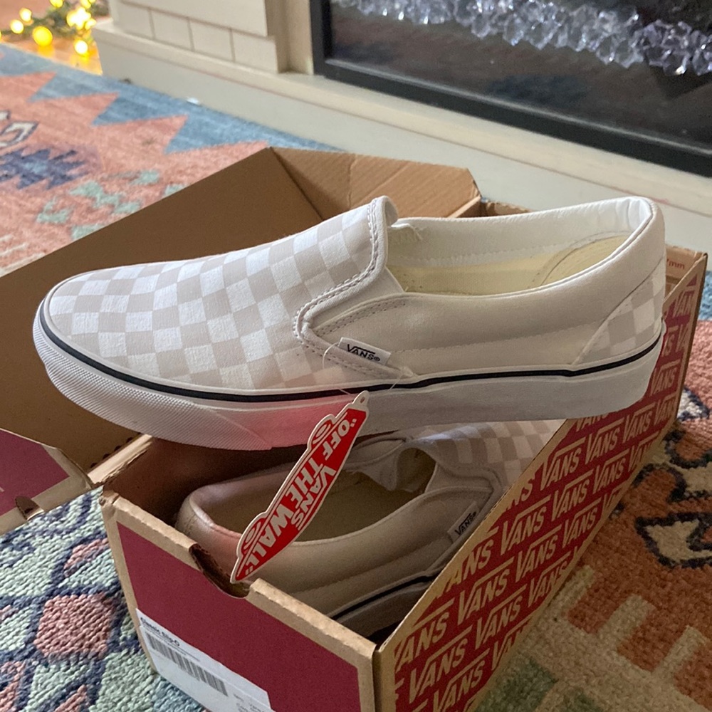 Checkered slip on vans